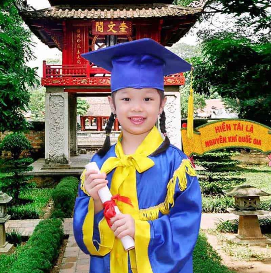 ÁO CỬ NHÂN TIỂU HỌC MÀU XANH DƯƠNG PHỐI VÀNG